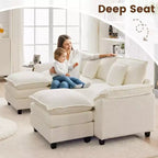 Divano Sezionale a 5 posti in Tessuto Chenille da 269 cm con 2 Pouf