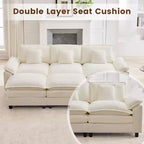 Divano Sezionale a 5 posti in Tessuto Chenille da 269 cm con 2 Pouf