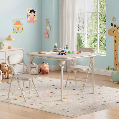 3-Piece Kids Folding Table and Chairs Set, Toddlers Children's Activity Table and Chairs Set for Dining Room,Daycare,Classrooms