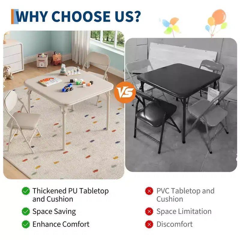 Set da 3 Pezzi Tavolo e Sedie Pieghevoli per Bambini, Set Tavolo e Sedie per Attività per Bambini e Neonati per Sala da Pranzo, Asili, Aule Scolastiche