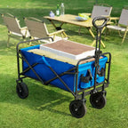 Carrello Pieghevole Retrattile con Ruote per Tutti i Terreni, Carrello Portatutto Resistente per Campeggio e Shopping, Capacità 150 kg (Grande-Blu)