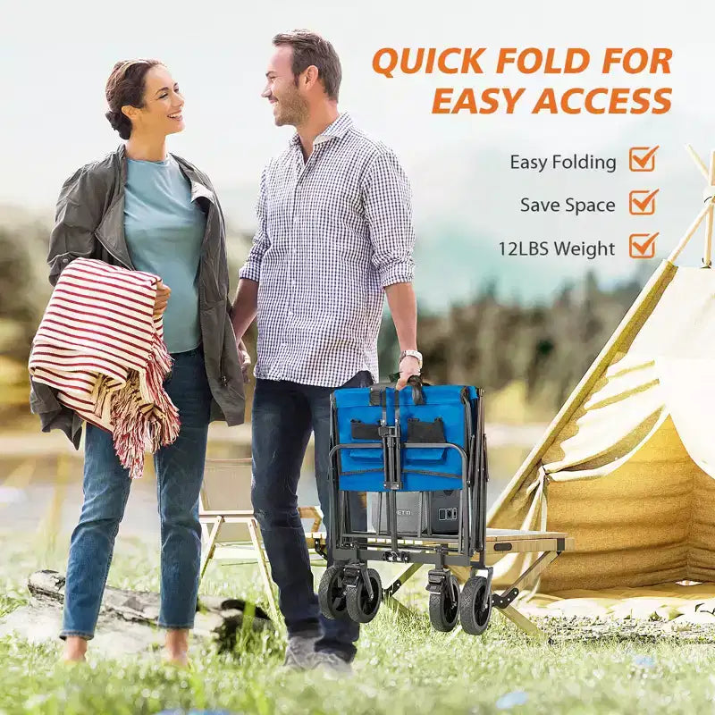 Carrello Pieghevole Retrattile con Ruote per Tutti i Terreni, Carrello Portatutto Resistente per Campeggio e Shopping, Capacità 150 kg (Grande-Blu)