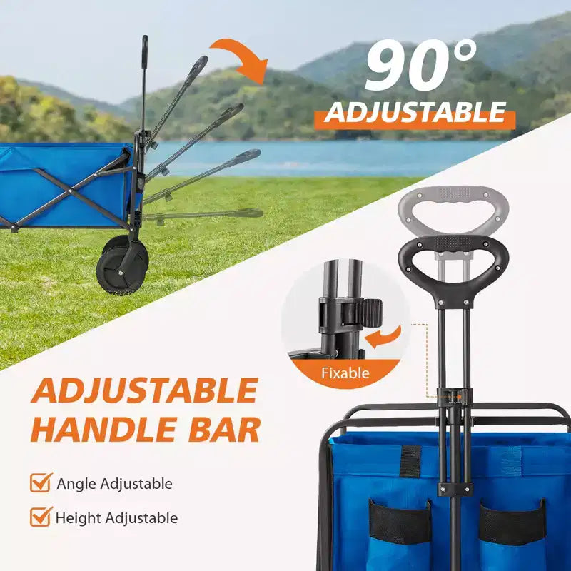 Carrello Pieghevole Retrattile con Ruote per Tutti i Terreni, Carrello Portatutto Resistente per Campeggio e Shopping, Capacità 150 kg (Grande-Blu)
