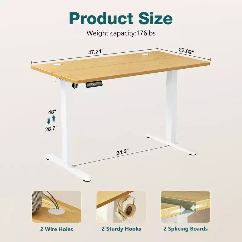 Scrivania elettrica ergonomica regolabile in altezza con telaio in metallo a T e preset di memoria, workstation moderna per computer 120x60x118 cm - Gialla