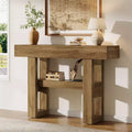 Lantine 41.34 Tavolo Consolle Rustico con 2 Ripiani Contenitori, Mobile Divano Stretto Marrone Chiaro per Foyer, Salotto, Ingresso, Corridoio.