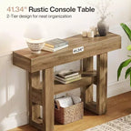Lantine 41.34 Tavolo Consolle Rustico con 2 Ripiani Contenitori, Mobile Divano Stretto Marrone Chiaro per Foyer, Salotto, Ingresso, Corridoio.