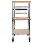 Carrello da Cucina Medera Naturale: Piano in bambù, Struttura cromata, Ruote con blocco, Portabottiglie
