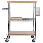 Carrello da Cucina Medera Naturale: Piano in bambù, Struttura cromata, Ruote con blocco, Portabottiglie