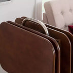 Tavolini Vassoi Pieghevoli da Divano Grant 5 pz Ciliegio Scuro/Cromo: Set da 4 con Supporto, Finitura in Legno MDF