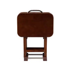 Tavolini Vassoi Pieghevoli da Divano Grant 5 pz Ciliegio Scuro/Cromo: Set da 4 con Supporto, Finitura in Legno MDF