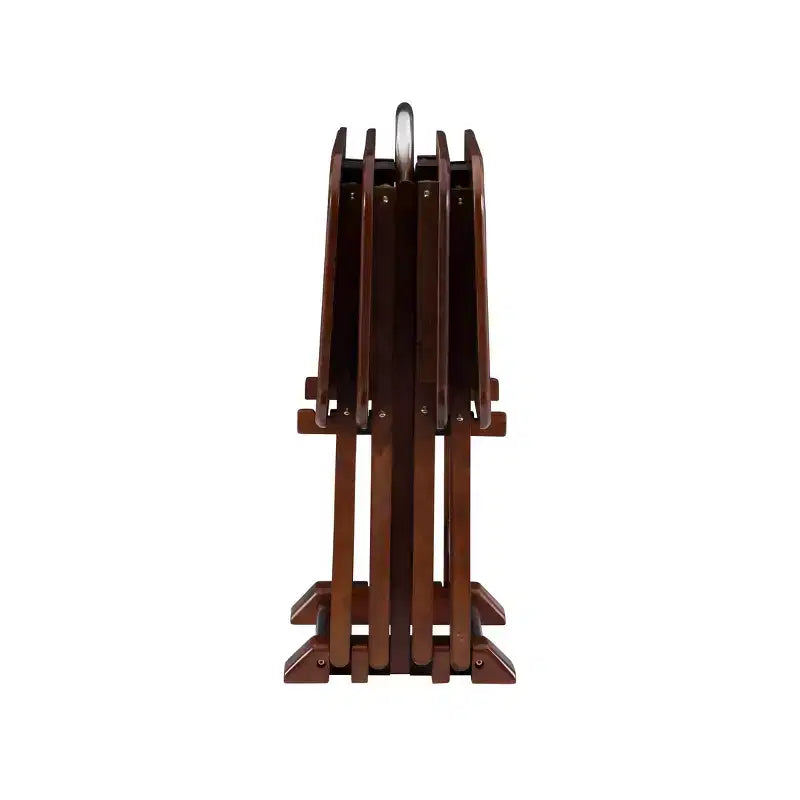 Tavolini Vassoi Pieghevoli da Divano Grant 5 pz Ciliegio Scuro/Cromo: Set da 4 con Supporto, Finitura in Legno MDF