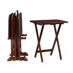 Tavolini Vassoi Pieghevoli da Divano Grant 5 pz Ciliegio Scuro/Cromo: Set da 4 con Supporto, Finitura in Legno MDF
