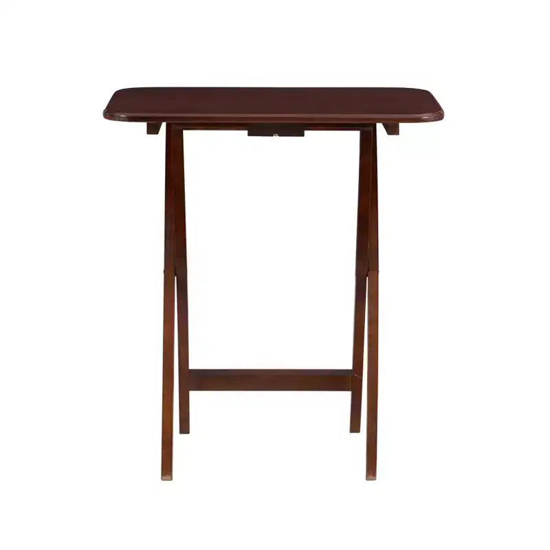 Tavolini Vassoi Pieghevoli da Divano Grant 5 pz Ciliegio Scuro/Cromo: Set da 4 con Supporto, Finitura in Legno MDF