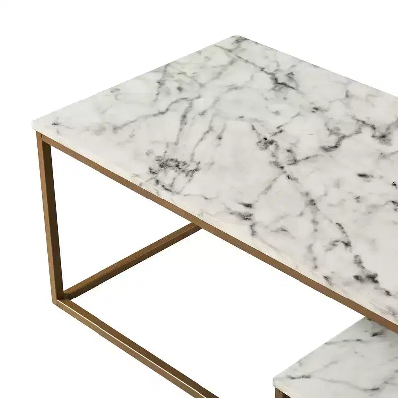 Tavolino Marmo con piano effetto marmo dorato in ottone/ - Moderno, resistente ai graffi, con vano portaoggetti, design a 4 gambe