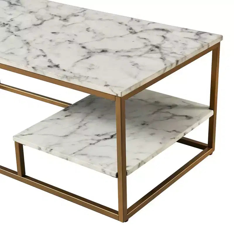 Tavolino Marmo con piano effetto marmo dorato in ottone/ - Moderno, resistente ai graffi, con vano portaoggetti, design a 4 gambe