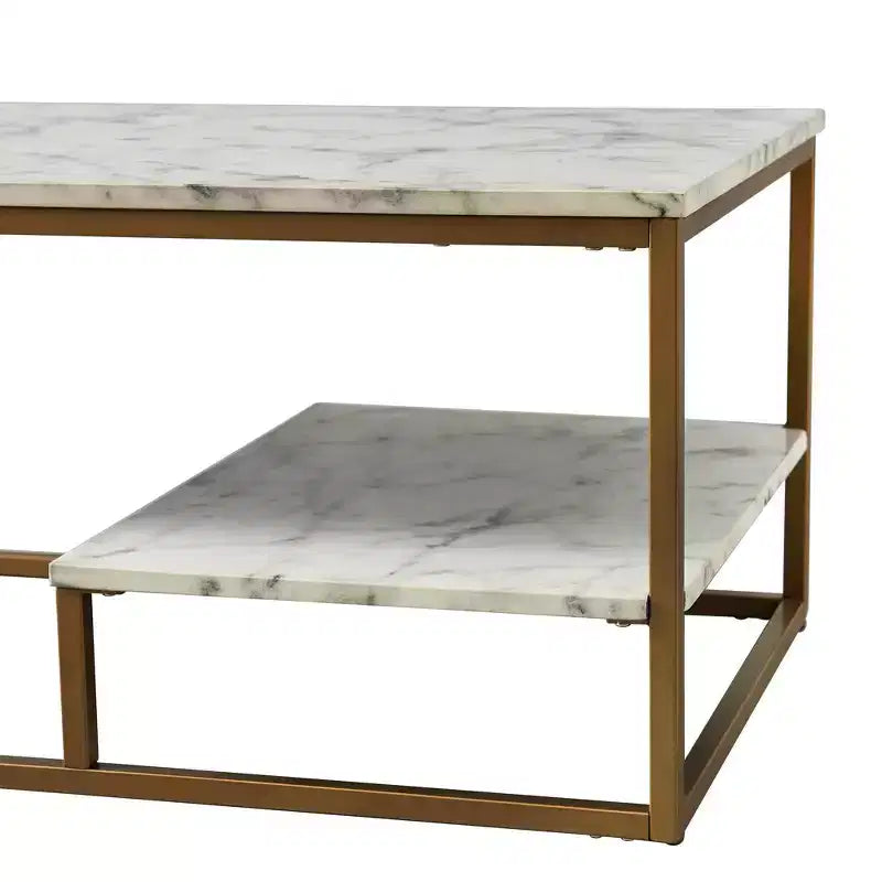 Tavolino Marmo con piano effetto marmo dorato in ottone/ - Moderno, resistente ai graffi, con vano portaoggetti, design a 4 gambe