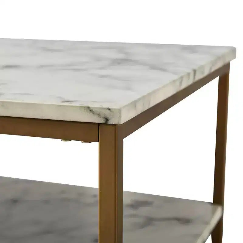 Tavolino Marmo con piano effetto marmo dorato in ottone/ - Moderno, resistente ai graffi, con vano portaoggetti, design a 4 gambe