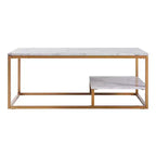 Tavolino Marmo con piano effetto marmo dorato in ottone/ - Moderno, resistente ai graffi, con vano portaoggetti, design a 4 gambe