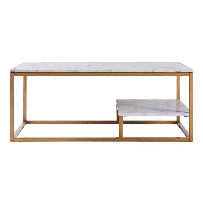 Tavolino Marmo con piano effetto marmo dorato in ottone/ - Moderno, resistente ai graffi, con vano portaoggetti, design a 4 gambe