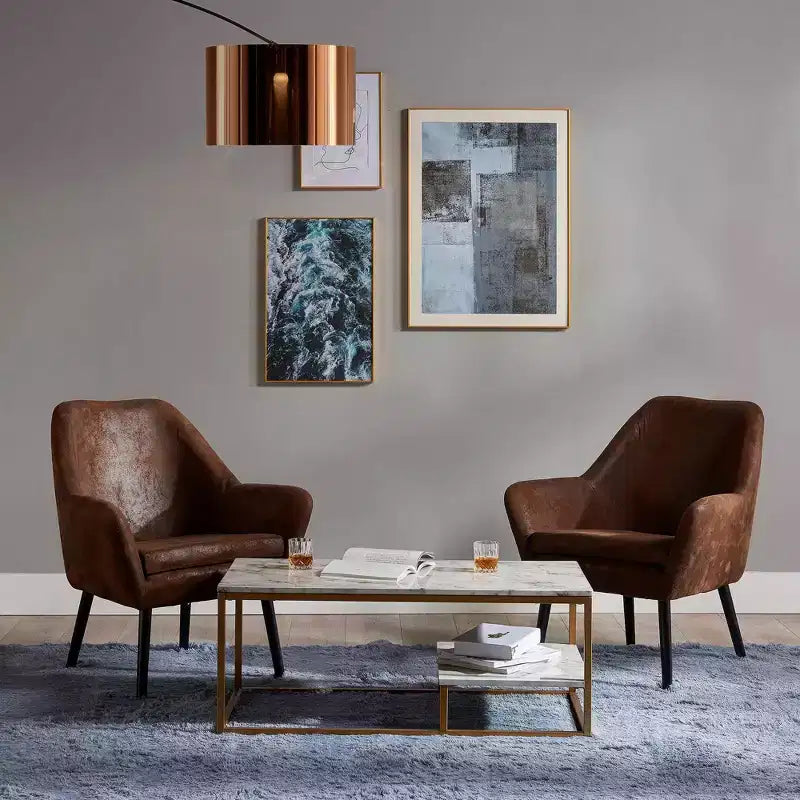 Tavolino Marmo con piano effetto marmo dorato in ottone/ - Moderno, resistente ai graffi, con vano portaoggetti, design a 4 gambe