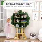 Libreria a forma di albero per bambini, organizer giocattoli a 6 ripiani con scomparti a giorno